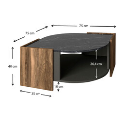 Τραπεζάκι Σαλονιού Marbel Megapap από Μελαμίνη Χρώμα Καρυδί - Μαύρο εφέ Μαρμάρου 75x75x40εκ.