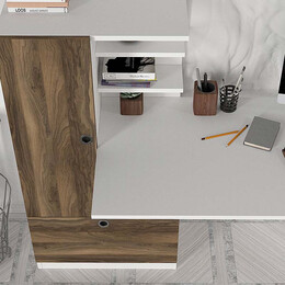 Γραφείο Εργασίας Domingo Megapap από Μελαμίνη Χρώμα Λευκό - Καρυδί 149,5x60x120εκ.