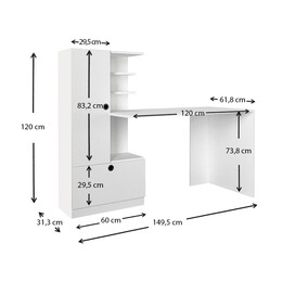 Γραφείο Εργασίας Domingo Megapap από Μελαμίνη Χρώμα Λευκό 149,5x60x120εκ.