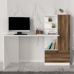 Γραφείο Εργασίας Merino Megapap από Μελαμίνη Χρώμα Λευκό - Καρυδί 149,5x61,8x120εκ.