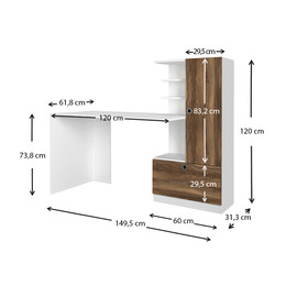 Γραφείο Εργασίας Merino Megapap από Μελαμίνη Χρώμα Λευκό - Καρυδί 149,5x61,8x120εκ.