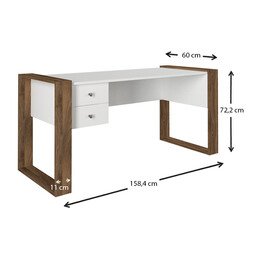 Γραφείο Εργασίας Fernando Megapap από Μελαμίνη Χρώμα Λευκό - Καρυδί 158,4x60x72,2εκ.