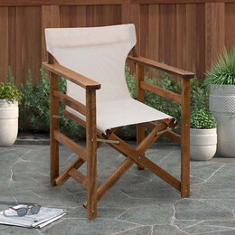 Πολυθρόνα Σκηνοθέτη Queen Megapap Ξύλινη Μασίφ Οξιά Χρώμα Καρυδί Εμποτισμού με Διάτρητο Εκρού Πανί 61x57x86εκ.