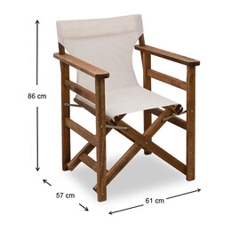 Πολυθρόνα Σκηνοθέτη Queen Megapap Ξύλινη Μασίφ Οξιά Χρώμα Καρυδί Εμποτισμού με Διάτρητο Εκρού Πανί 61x57x86εκ.