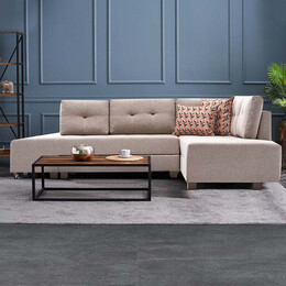 Γωνιακός Καναπές - Κρεβάτι Manama Megapap Δεξιά Γωνία Υφασμάτινος Χρώμα Κρεμ 280x206x85εκ.