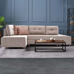 Γωνιακός Καναπές - Κρεβάτι Manama Megapap Αριστερή Γωνία Υφασμάτινος Χρώμα Κρεμ 280x206x85εκ.