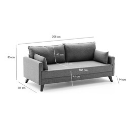 Καναπές Bella Megapap Τριθέσιος Υφασμάτινος Χρώμα Καφέ 208x81x85εκ.