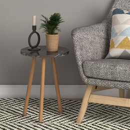 Βοηθητικό Τραπεζάκι Roma Megapap από Μελαμίνη Χρώμα Μαύρο εφέ Μαρμάρου 33,5x33,5x46εκ.