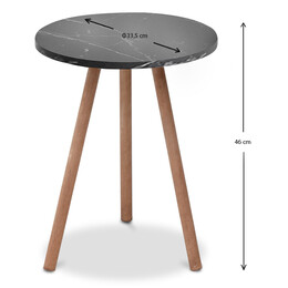 Βοηθητικό Τραπεζάκι Roma Megapap από Μελαμίνη Χρώμα Μαύρο εφέ Μαρμάρου 33,5x33,5x46εκ.