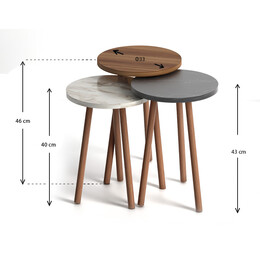 Βοηθητικά Τραπεζάκια Roma Megapap από Μελαμίνη Χρώμα Καρυδί - Μπεζ - Μαύρο εφέ Μαρμάρου