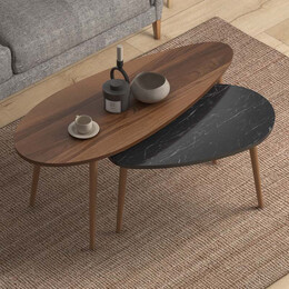 Βοηθητικά Τραπεζάκια Elips Megapap από Μελαμίνη Χρώμα Καρυδί - Μαύρο εφέ Μαρμάρου 116x46x46εκ.