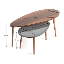 Βοηθητικά Τραπεζάκια Elips Megapap από Μελαμίνη Χρώμα Καρυδί - Μαύρο εφέ Μαρμάρου 116x46x46εκ.