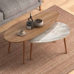 Βοηθητικά Τραπεζάκια Elips Megapap από Μελαμίνη Χρώμα oak - Μπεζ εφέ Μαρμάρου 116x46x46εκ.