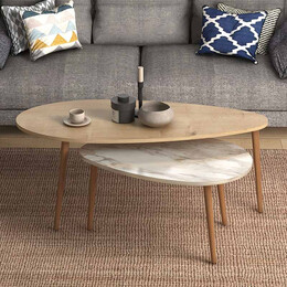 Βοηθητικά Τραπεζάκια Elips Megapap από Μελαμίνη Χρώμα oak - Μπεζ εφέ Μαρμάρου 116x46x46εκ.