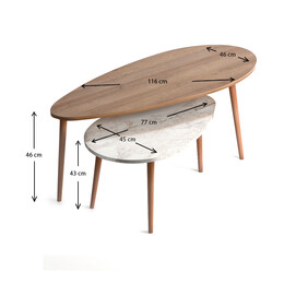 Βοηθητικά Τραπεζάκια Elips Megapap από Μελαμίνη Χρώμα oak - Μπεζ εφέ Μαρμάρου 116x46x46εκ.