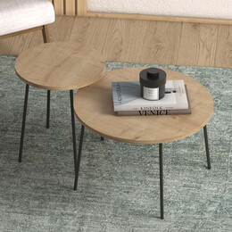 Σετ Τραπεζάκια Σαλονιού Select Megapap 2 Τμχ. από Μελαμίνη Χρώμα oak 60x60x47εκ.