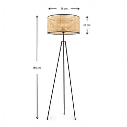 Φωτιστικό Δαπέδου Idaho Megapap e27 Μεταλλικό - Ρατάν Χρώμα Μαύρο - Φυσικό Φ38x150εκ.