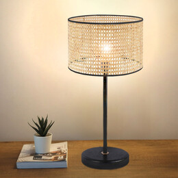 Φωτιστικό Επιτραπέζιο Idaho Megapap e27 Ρατάν - Μεταλλικό Χρώμα Φυσικό - Μαύρο Φ24x32εκ.