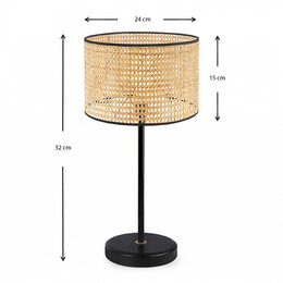 Φωτιστικό Επιτραπέζιο Idaho Megapap e27 Ρατάν - Μεταλλικό Χρώμα Φυσικό - Μαύρο Φ24x32εκ.