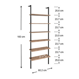 Βιβλιοθήκη Τοίχου Madison Megapap Μεταλλική - Μελαμίνης Χρώμα Μαύρο - Pine oak 60x20x183εκ.