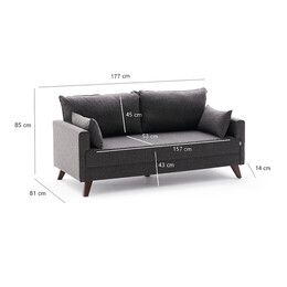 Καναπές Bella Megapap Διθέσιος Υφασμάτινος Χρώμα Ανθρακί 177x81x85εκ.