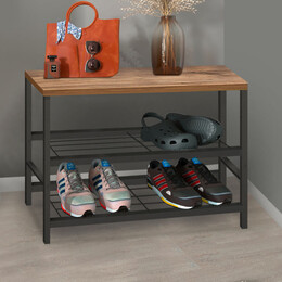 Παπουτσοθήκη Dalia Megapap 6 Ζευγών Μεταλλική - Μελαμίνης Χρώμα Μαύρο - Pine oak 65x30x45εκ.