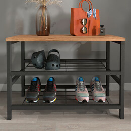 Παπουτσοθήκη Dalia Megapap 6 Ζευγών Μεταλλική - Μελαμίνης Χρώμα Μαύρο - Pine oak 65x30x45εκ.