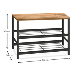 Παπουτσοθήκη Dalia Megapap 6 Ζευγών Μεταλλική - Μελαμίνης Χρώμα Μαύρο - Pine oak 65x30x45εκ.