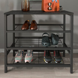 Παπουτσοθήκη Dalia Megapap 9 Ζευγών Μεταλλική - Μελαμίνης Χρώμα Μαύρο εφέ Μαρμάρου 65x30x67εκ.