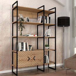Βιβλιοθήκη Eduardo Megapap Μεταλλική - Μελαμίνης Χρώμα Sapphire oak 120x39x180εκ.