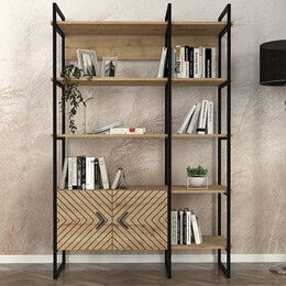 Βιβλιοθήκη Eduardo Megapap Μεταλλική - Μελαμίνης Χρώμα Sapphire oak 120x39x180εκ.