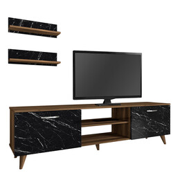 Έπιπλο Τηλεόρασης Geacles Megapap από Μελαμίνη Χρώμα Καρυδί - Μαύρο εφέ Μαρμάρου 180x40x50εκ.