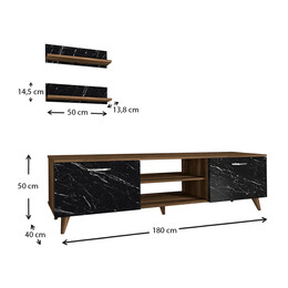 Έπιπλο Τηλεόρασης Geacles Megapap από Μελαμίνη Χρώμα Καρυδί - Μαύρο εφέ Μαρμάρου 180x40x50εκ.