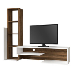 Σύνθεση Τηλεόρασης Bend Megapap από Μελαμίνη Χρώμα Λευκό - Καρυδί 153,6x39x131εκ.