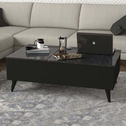 Τραπεζάκι Σαλονιού roy Megapap με Σερβιτόρο από Μελαμίνη Χρώμα Μαύρο - εφέ Μαρμάρου 121x69x40εκ.