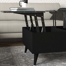 Τραπεζάκι Σαλονιού roy Megapap με Σερβιτόρο από Μελαμίνη Χρώμα Μαύρο - εφέ Μαρμάρου 121x69x40εκ.