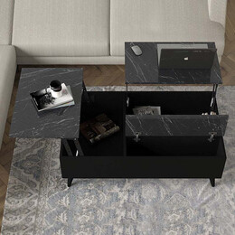 Τραπεζάκι Σαλονιού roy Megapap με Σερβιτόρο από Μελαμίνη Χρώμα Μαύρο - εφέ Μαρμάρου 121x69x40εκ.