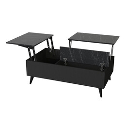 Τραπεζάκι Σαλονιού roy Megapap με Σερβιτόρο από Μελαμίνη Χρώμα Μαύρο - εφέ Μαρμάρου 121x69x40εκ.