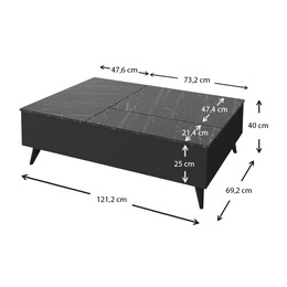 Τραπεζάκι Σαλονιού roy Megapap με Σερβιτόρο από Μελαμίνη Χρώμα Μαύρο - εφέ Μαρμάρου 121x69x40εκ.