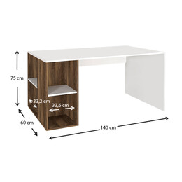 Γραφείο Εργασίας Coral Megapap από Μελαμίνη Χρώμα Λευκό - Καρυδί 140x60x75εκ.