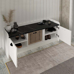 Παπουτσοθήκη Μελαμίνης Rayne Megapap Χρώμα Λευκό - Μαύρο εφέ Μαρμάρου 120x40x45εκ.