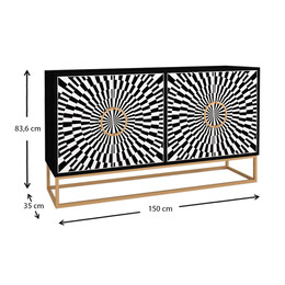 Μπουφές Μελαμίνης Gradel Megapap Χρώμα Μαύρο - Ασπρόμαυρο 150x35x83,6εκ.