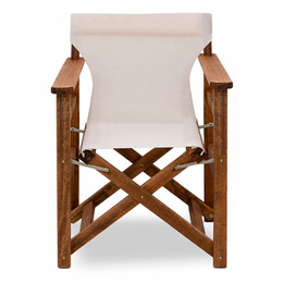 Σετ Τραπεζαρία Κήπου Queen Megapap Ξύλινη Τραπέζι 80x60εκ. - Πολυθρόνα Σκηνοθέτη Καρυδί - Εκρού Πανί S_gp045-0004,1+gp045-0001,1x4