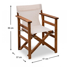 Σετ Τραπεζαρία Κήπου Queen Megapap Ξύλινη Τραπέζι 80x60εκ. - Πολυθρόνα Σκηνοθέτη Καρυδί - Εκρού Πανί S_gp045-0004,1+gp045-0001,1x4