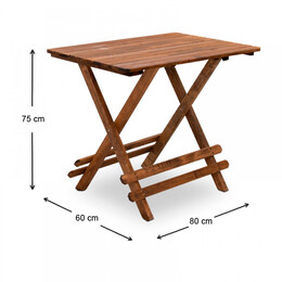 Σετ Τραπεζαρία Κήπου Queen Megapap Ξύλινη Τραπέζι 80x60εκ. - Πολυθρόνα Σκηνοθέτη Καρυδί - Εκρού Πανί S_gp045-0004,1+gp045-0001,1x4