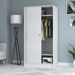 Ντουλάπα Ρούχων Misra Megapap Δίφυλλη Συρόμενη από Μελαμίνη Χρώμα Λευκό 94x52x182εκ.