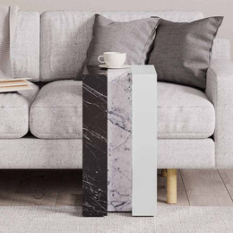 Τραπεζάκι Βοηθητικό Muju Megapap Μελαμίνης Χρώμα Μαύρο - Λευκό εφέ Μαρμάρου/λευκό 30x40x57εκ.