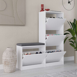 Παπουτσοθήκη Μελαμίνης Dude Megapap Χρώμα Λευκό 104,8x26x118,5εκ.