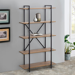 Βιβλιοθήκη Ernesto Megapap Μεταλλική - Μελαμίνης Χρώμα Μαύρο - Καπνιστή Καρυδιά 90x35,5x160εκ.