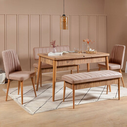 Καναπές Διθέσιος - Παγκάκι Alden Megapap από Μελαμίνη - Βελούδο Χρώμα Μπεζ 110x40x85εκ.